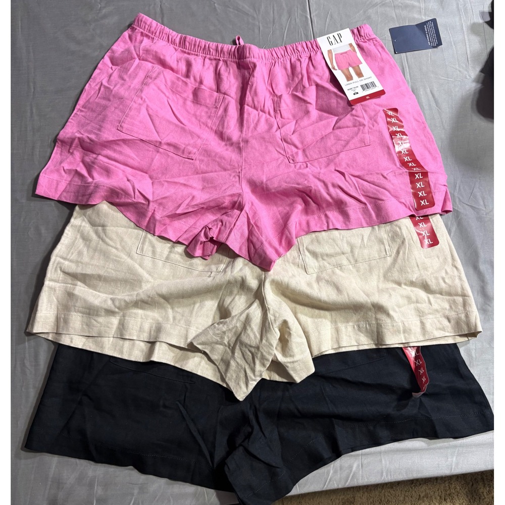3pk Gap Linen Pull On Shorts Bundle XL Pink Khaki Black GP012716 New With Tags